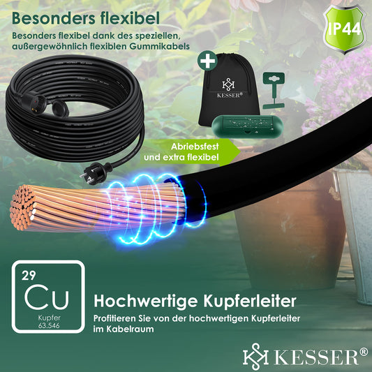 KESSER® Verlängerungskabel 40m mit Schutzkappe Outdoor - für Innenbereich Außenbereich - Verlängerung Stromkabel – 230 V IP44 - mit Schuko Stecker - Schutzkontakt Baustellenkabel Schutzkontaktstecker