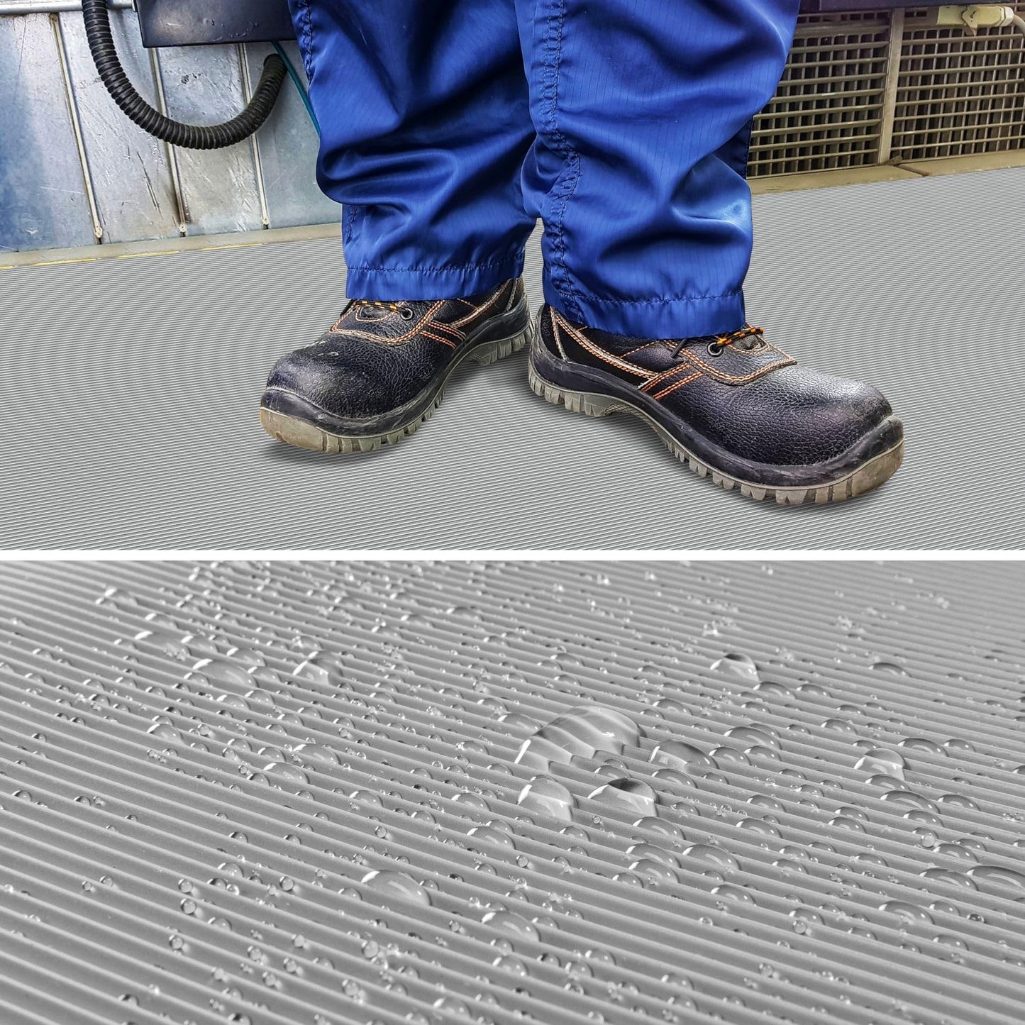 ANRO Gummimatte Meterware Gummiläufer 3mm Feinriefenmatte Rillenmatte Bodenbelag Werkstattboden als Antirutschmatte, Werkbank Auflage u. Bodenmatte 100 x 100cm Feinriefen TPE Grau