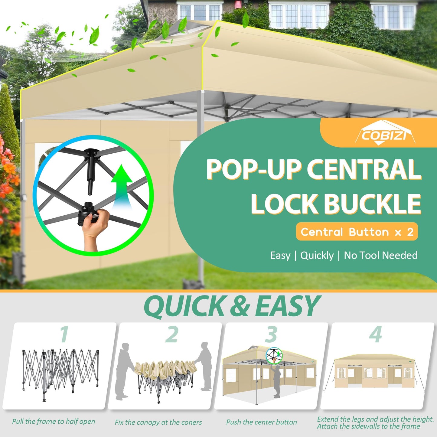 COBIZI Pavillon 3x6 Faltpavillon 3x6 wasserdicht Winterfest,Gardenpavillon Partyzelt Pop Up Pavillon Klappbar 3x6 Zelt mit 6 Seitenwnden mit Belüftungsöffnungen, Sandsack für Markt, Freien Event,Khaki