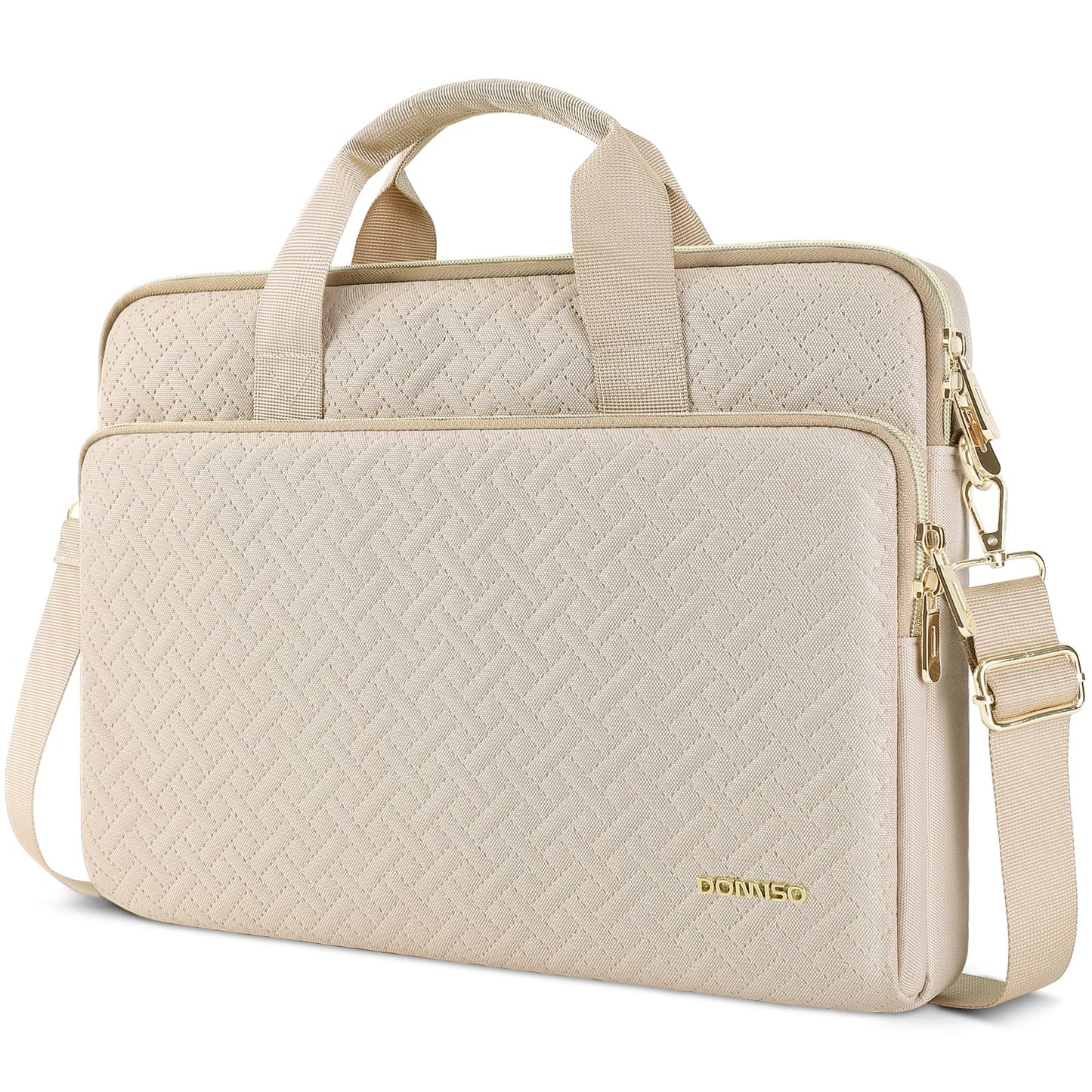 DOMISO 17,3 Zoll Laptoptasche Notebook Tasche Laptop Hülle mit Schultergurten Wasserdicht Prägewerbe mit Goldenem Reißverschluss für HP, Dell, Asus Notebook,Beige