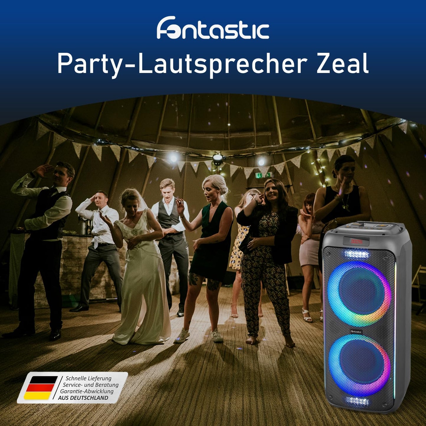 Fontastic Party-Lautsprecher Zeal - Bluetooth Lautsprecher mit USB-Wiedergabe, AUX und MicroSD - Karaoke Box mit Mikrofon und LED Leuchteffekten - tragbare Soundsystem - Schwarz