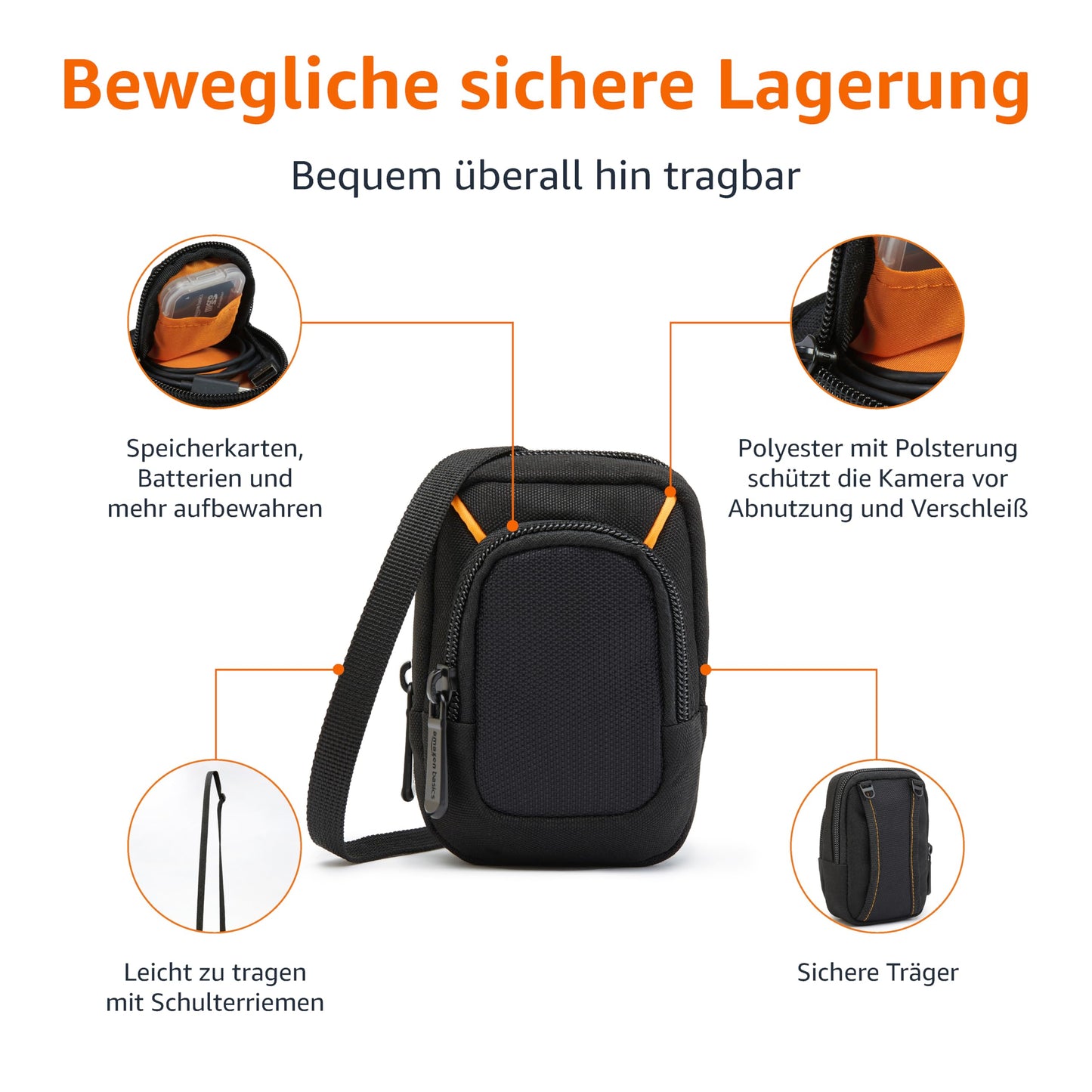 Amazon Basics - Mittlere Kompakte Digitalkameratasche mit interner Polsterung für Kameras mit den Maßen 10,2 x 6,1 x 2,5 cm, Extra-Klein, Einfarbig, Schwarz