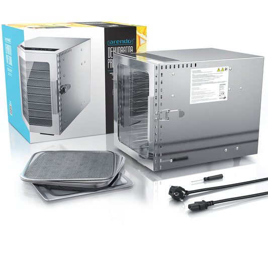 Arendo Edelstahl-Dörrgerät 8-Fach, 500W, mit Temperaturregelung und 24h-Timer, BPA-frei für Obst, Gemüse, Fleisch und Kräuter