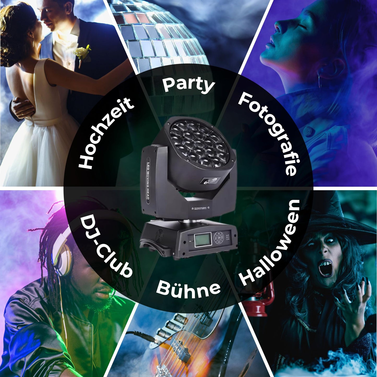 ETEC Professional LED Big Eye Moving Head 19x15 Watt RGBW Set mit Flightcase Beam Rotation Zoom DMX Bühnenbeleuchtung Lichteffekt Discothek Club DJ Party