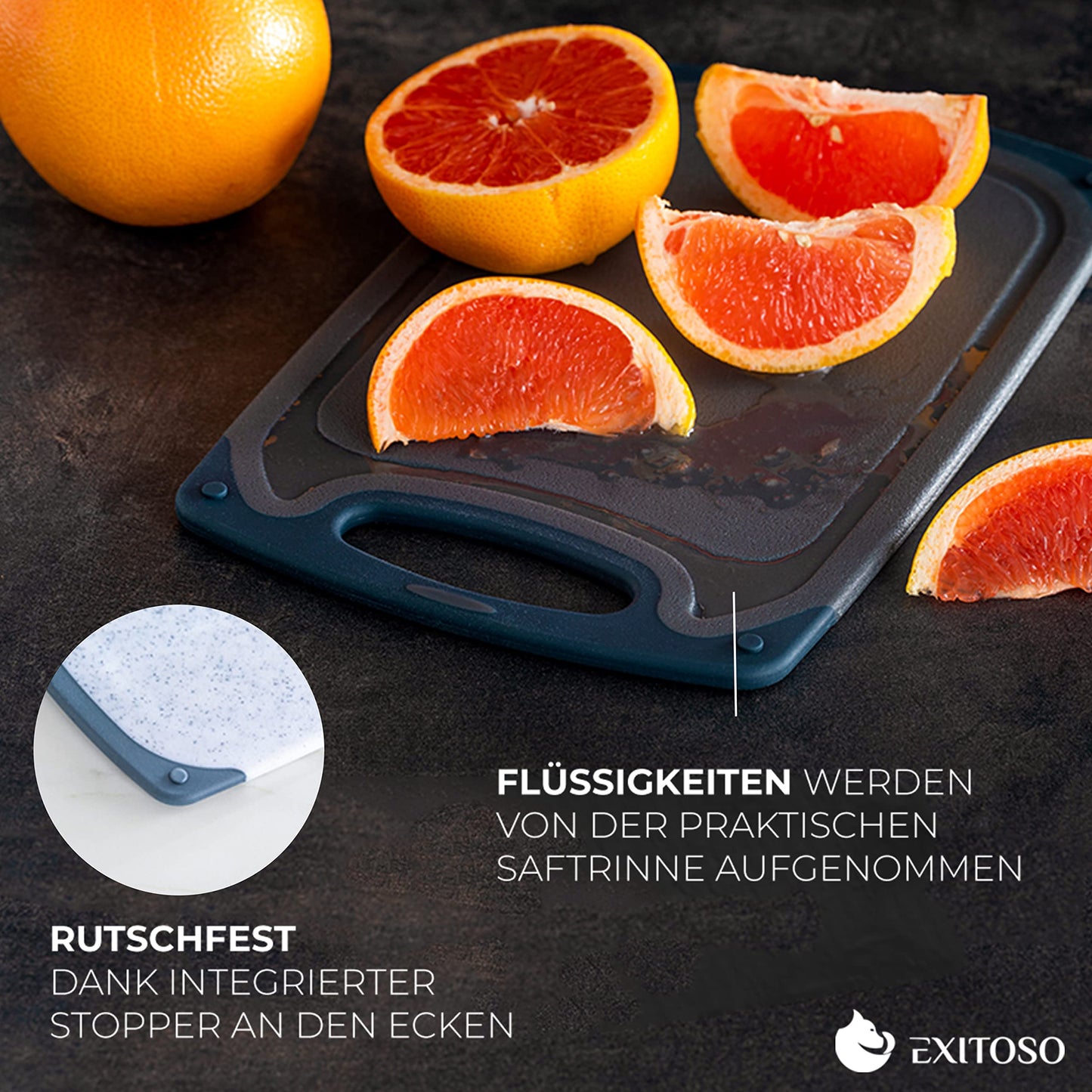 Exitoso Schneidebrett 3er Set mit Saftrille - Schneidebrett spülmaschinenfest und rutschfest - Marmoroptik weiß Schneidebrett Kunststoff BPA frei - Schneidebrett Kunststoff groß Schneidebrett Set