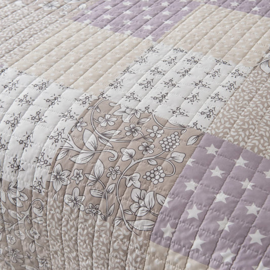 WOLTU Tagesdecke 220x240 cm Bettüberwurf, Steppdecke Blumenkaro Patchwork Wendedesign, Bedspreads aus Mikrofaser, überwurfdecke Doppelbett unterfüttert und gesteppt