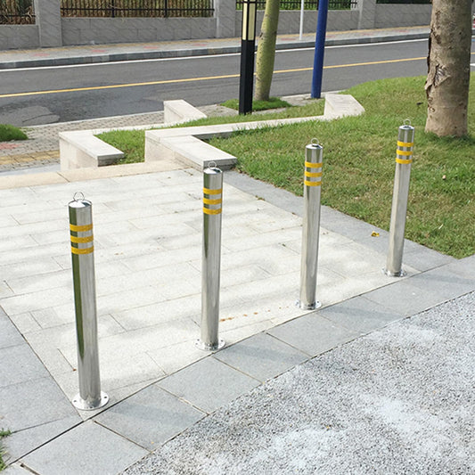 A,3 * 23.6inch,Generic Absperrpfosten Für Parkplatzsperre Schraubenfixierung Parksperre Mit Reflektierenden Streifen Parkpoller Aus Edelstahl Für Garagen Park Multifunktional Absperrpfosten