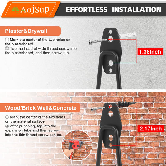AojSup 12 Stück Wandhaken Garage – Schwerlast Doppelhaken Set, Garage Storage Hooks zur Organisation für Leiter, Fahrräder, Schläuche, Elektrowerkzeuge und Gartengeräte – Schwarz