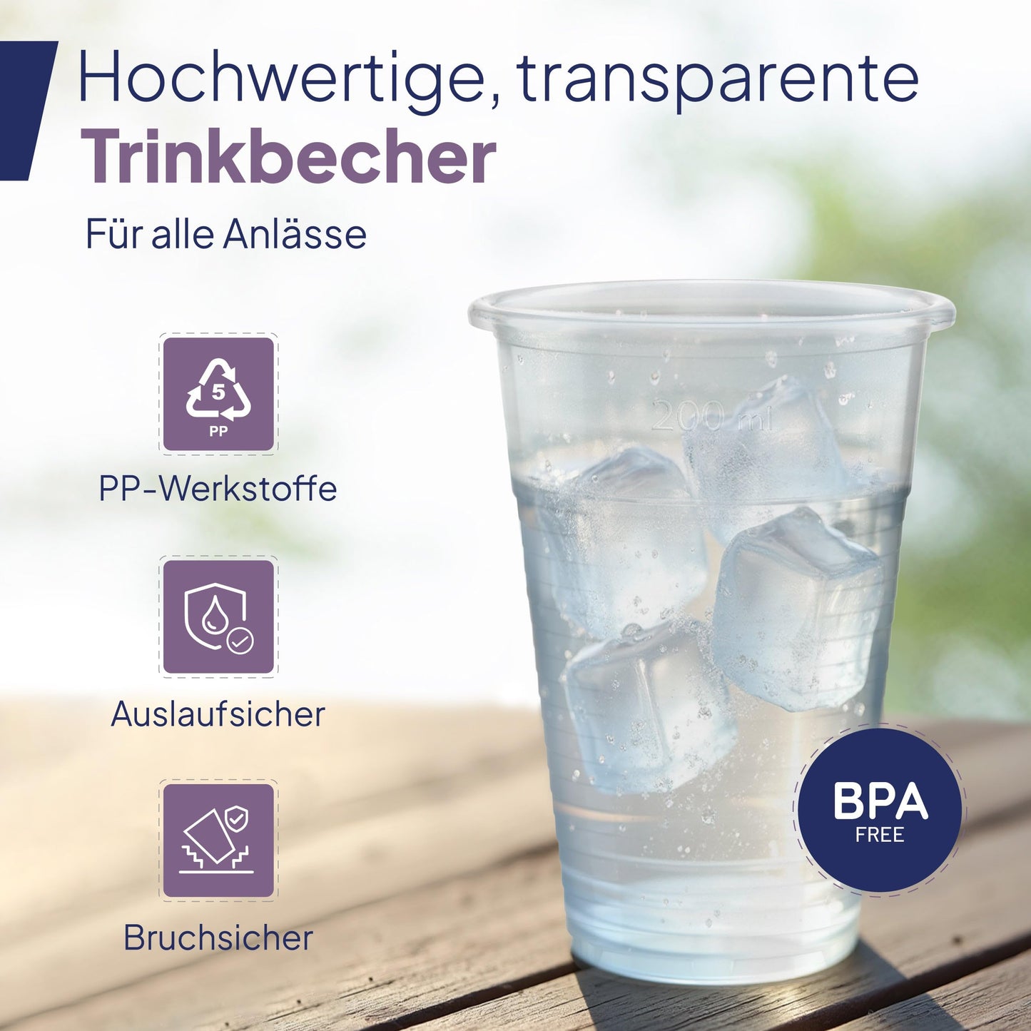 Inoverse 200 Stück Plastikbecher Trinkbecher, 0,3 L Transparent Ausschankbecher, Partybecher Kunststoff, Plastik Becher, Partygeschirr, Bierbecher, Wasserbecher