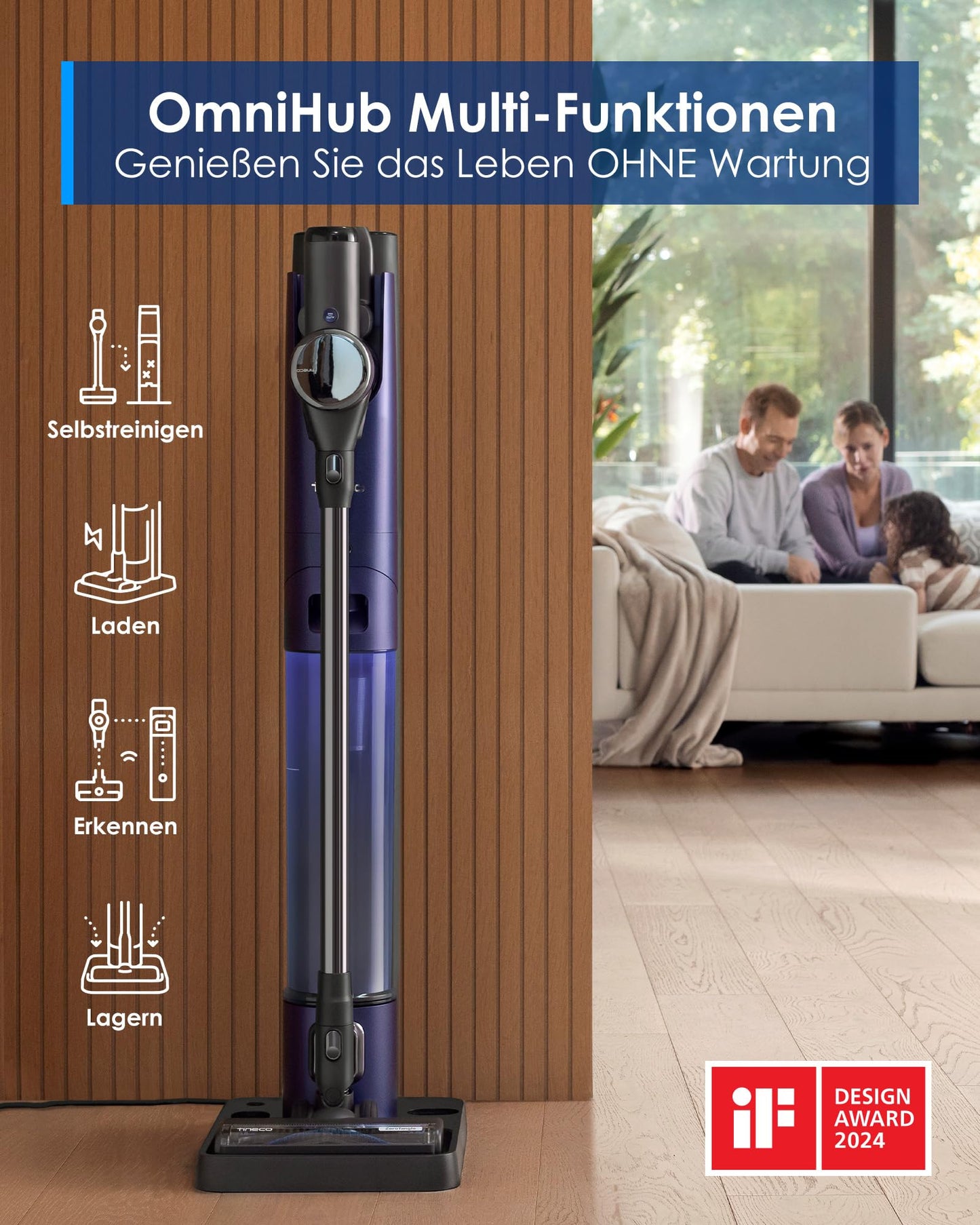 Tineco Pure ONE Station Pet Akku Staubsauger mit Absaugstation 65 Min Laufzeit 3L Staubbeutel Kabelloser Stielstaubsauger für Tierhaare Teppiche und Hartböden