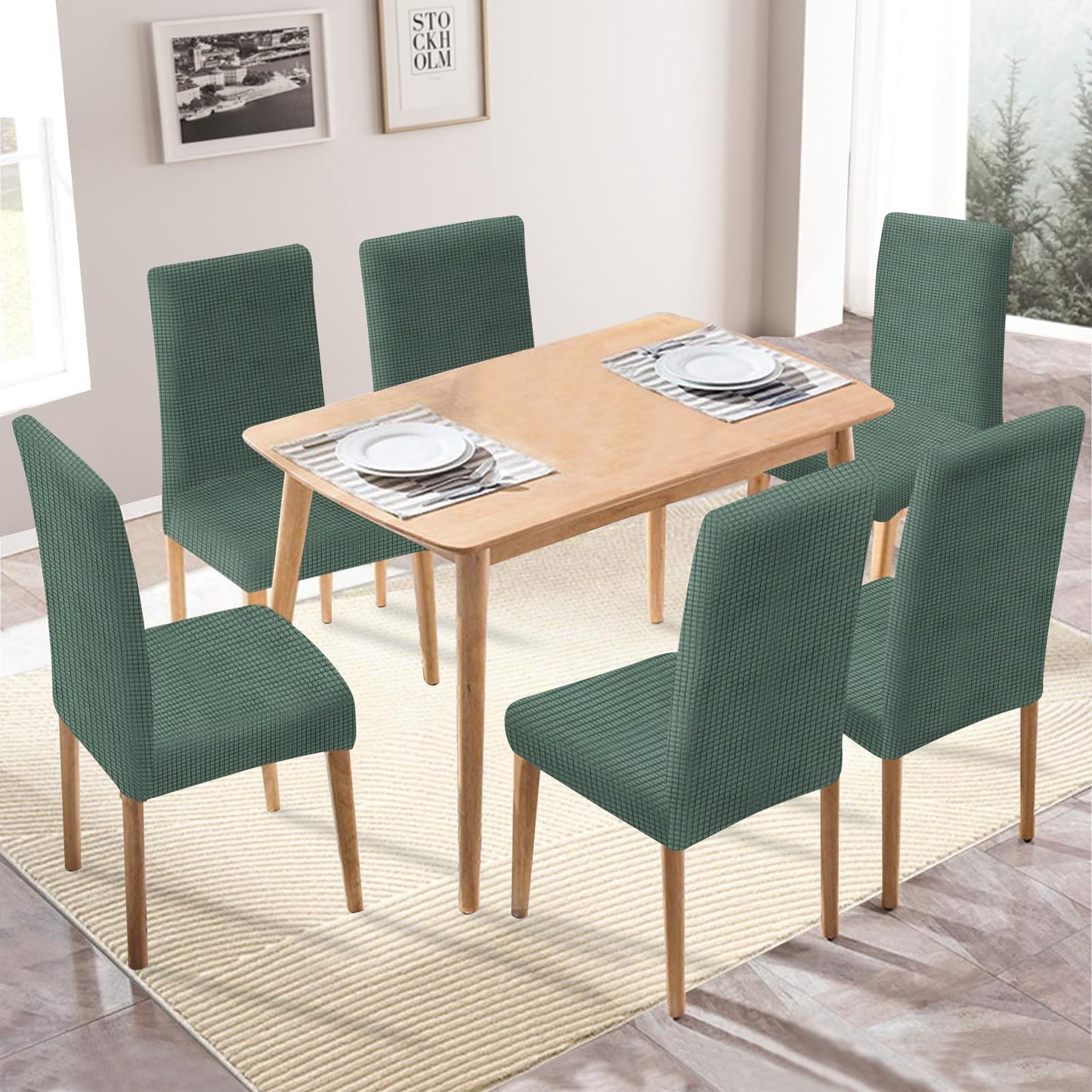 Ystyle Elastische Stuhlhussen 6er Set, Hellgrün, Universal Stuhlbezüge für Hochzeit & Bankett