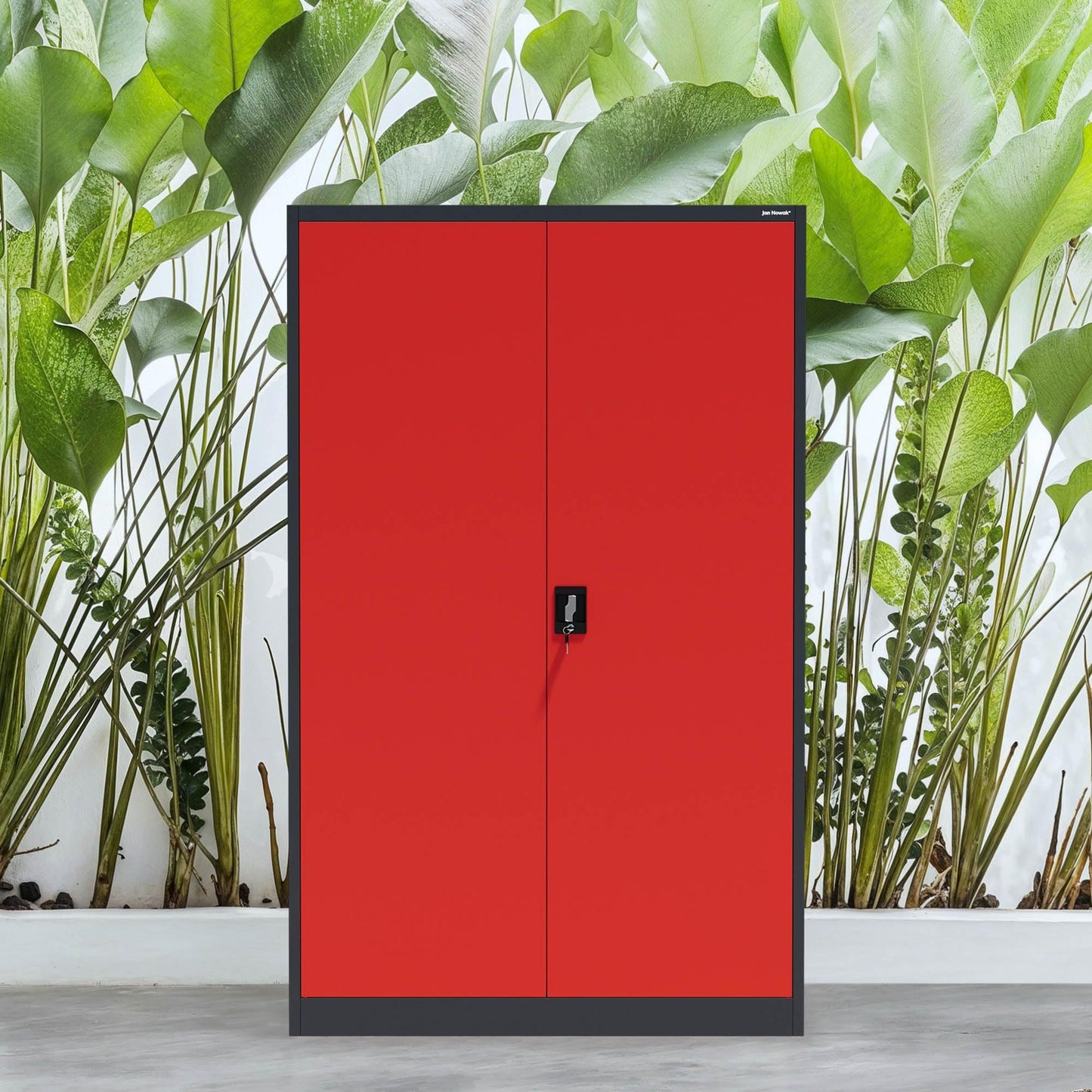 Jan Nowak Metallschrank Jan II 185 x 115 x 40 cm – abschließbarer Aktenschrank mit 5 Ebenen, Anthrazit-Rot