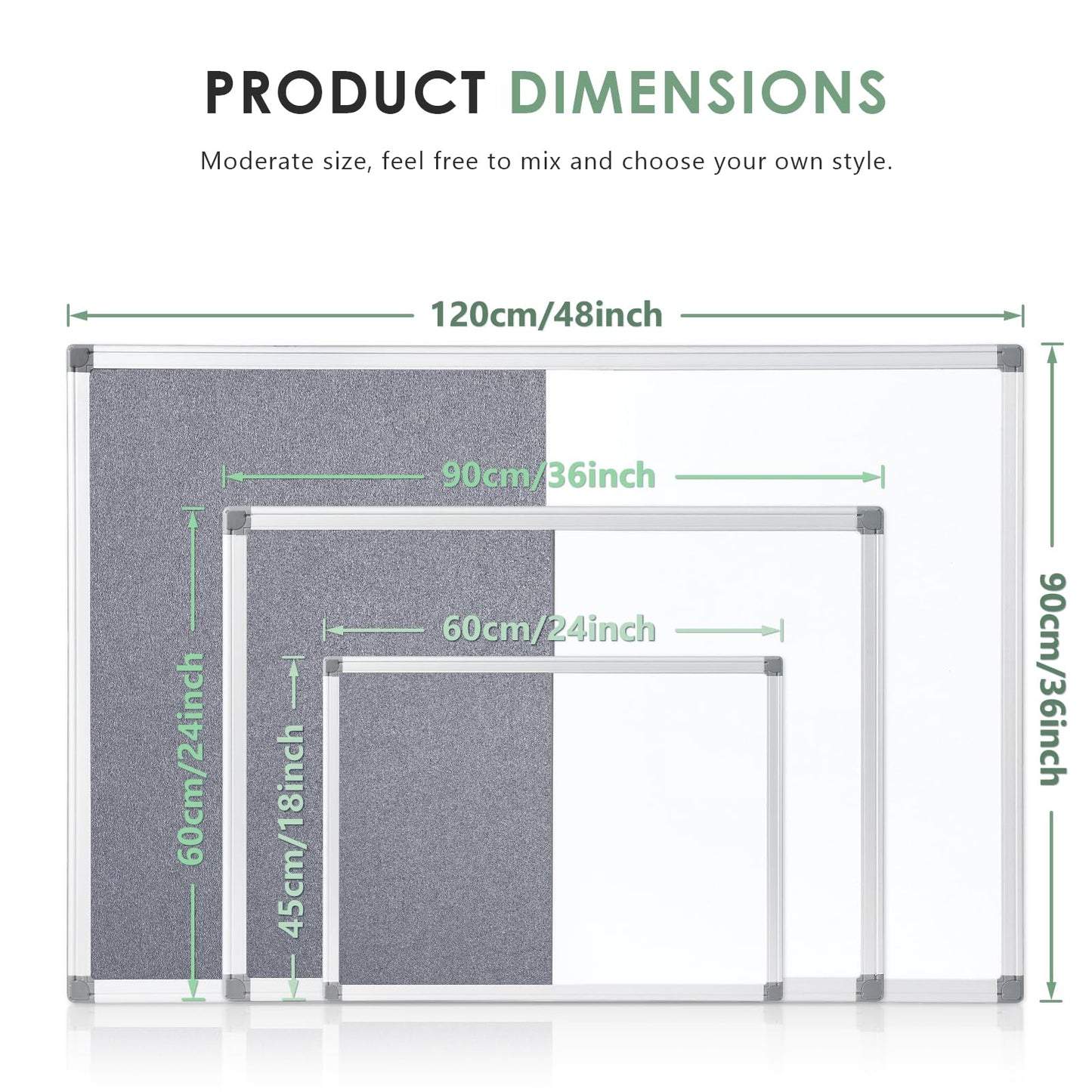 Swansea Whiteboard Magnettafel und Pinnwand Filz mit Aluminiumrahmen für Wohnung, Büro, Küche und Schule, 60X45cm