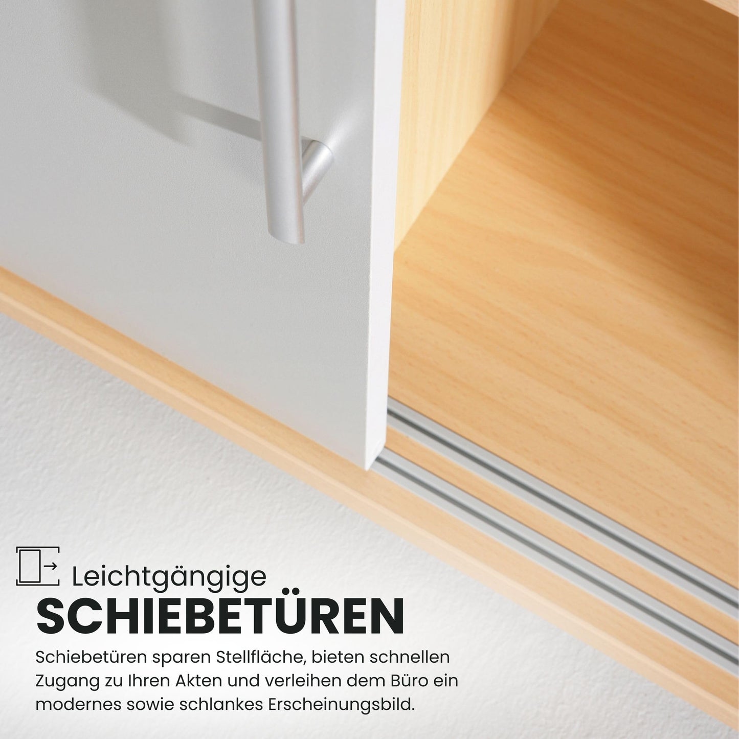 bümö Schiebetürenschrank 3OH - Aktenschrank abschließbar, Sideboard Schrank mit Schiebetüren in Weiß/Eiche - Büroschrank aus Holz mit Schiebetür, Büro Kommode für Ordner & Co.