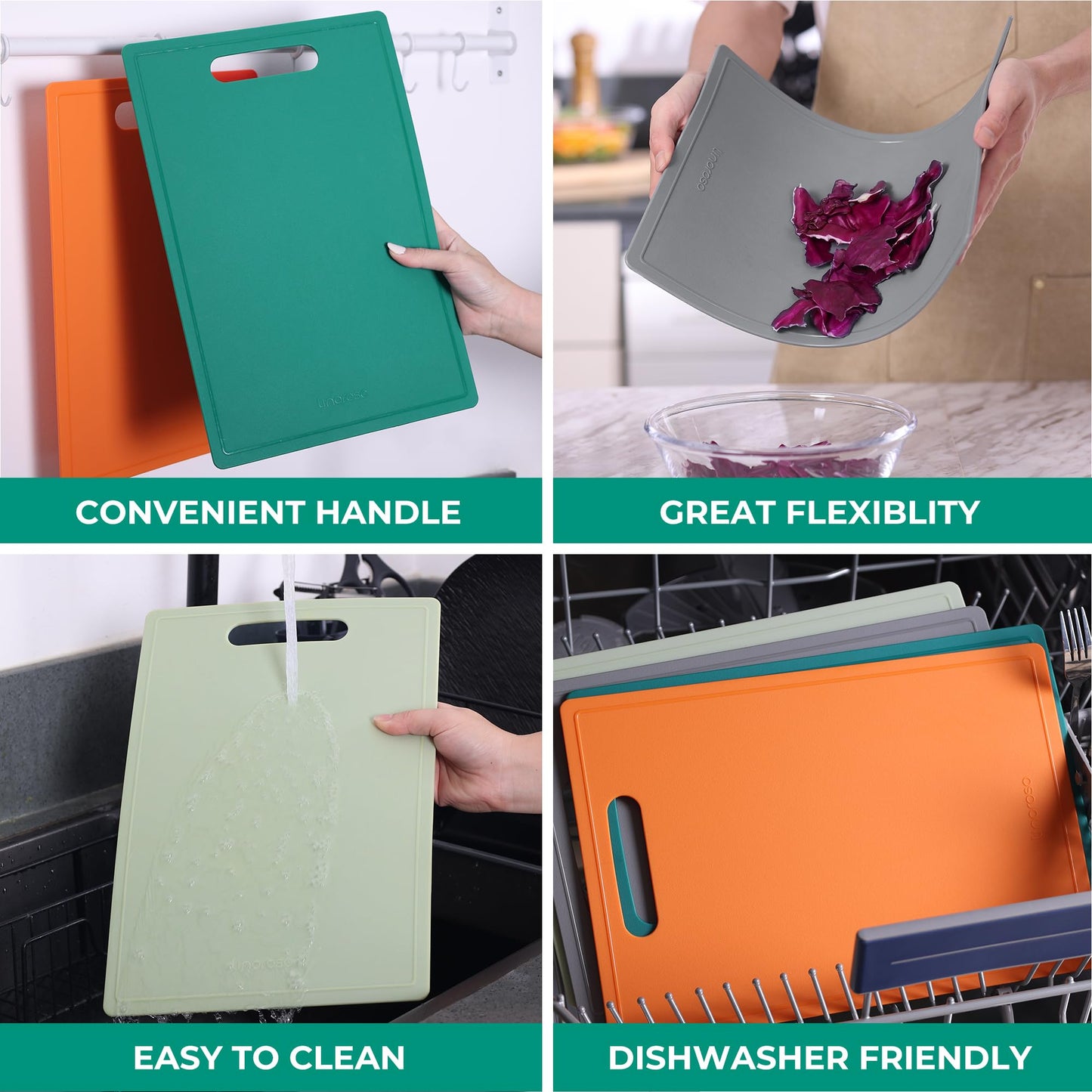 Linoroso Schneidebrett Kunststoff - BPA-frei Flexibles Frühstücksbrettchen Küchenbrett - Kratzfest, leicht und tragbar - 25x35 cm Obstbrett mit Saftschlitz Spülmaschinenfest - Orange