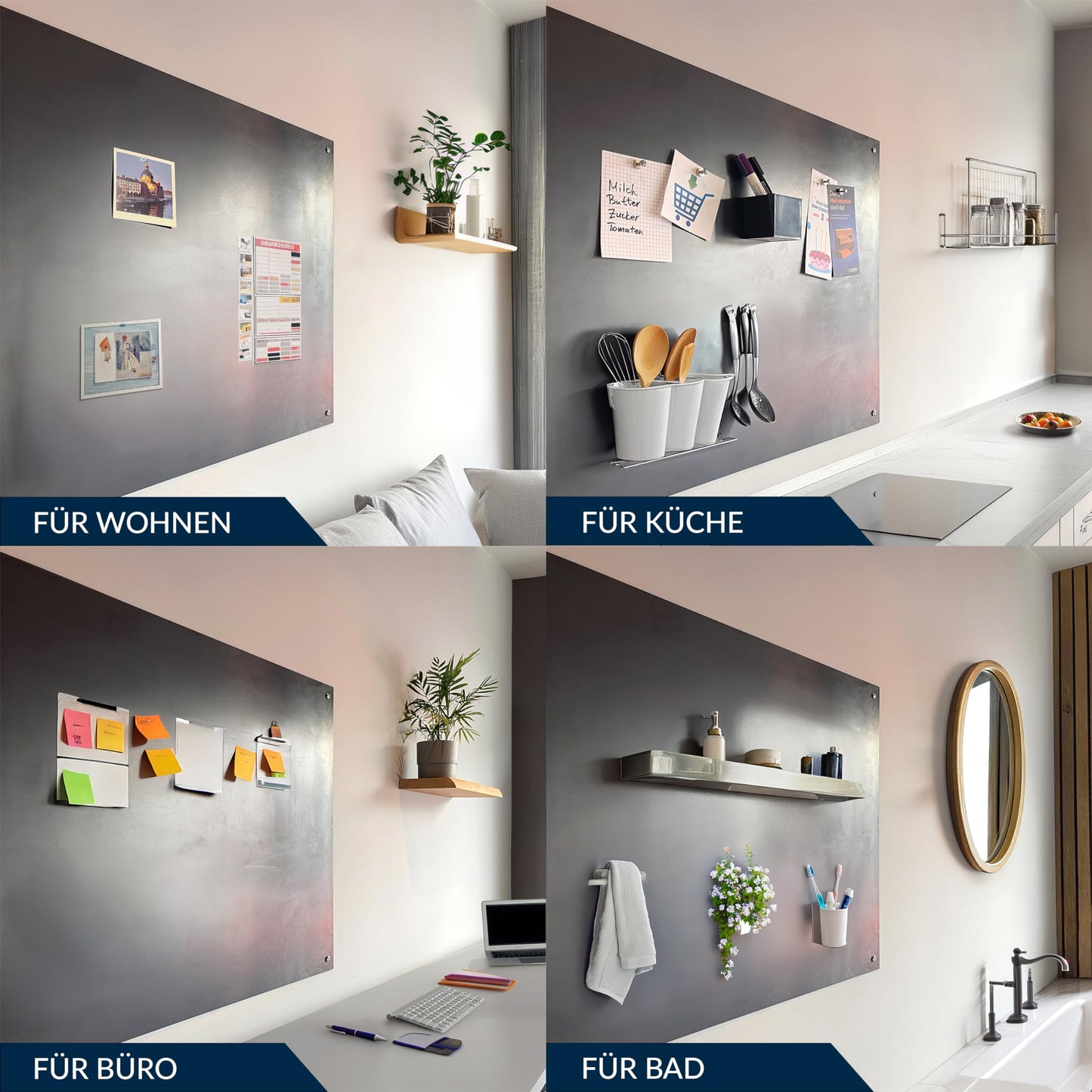 ZUSCHNITTPROFI.DE® Design Magnetwand aus Schwarzstahl (100 x 60 cm) - handgefertigte Magnettafel mit charakteristischem Farbeffekt – Pinnwand inkl. 4 Bohrungen & Befestigungsmaterial