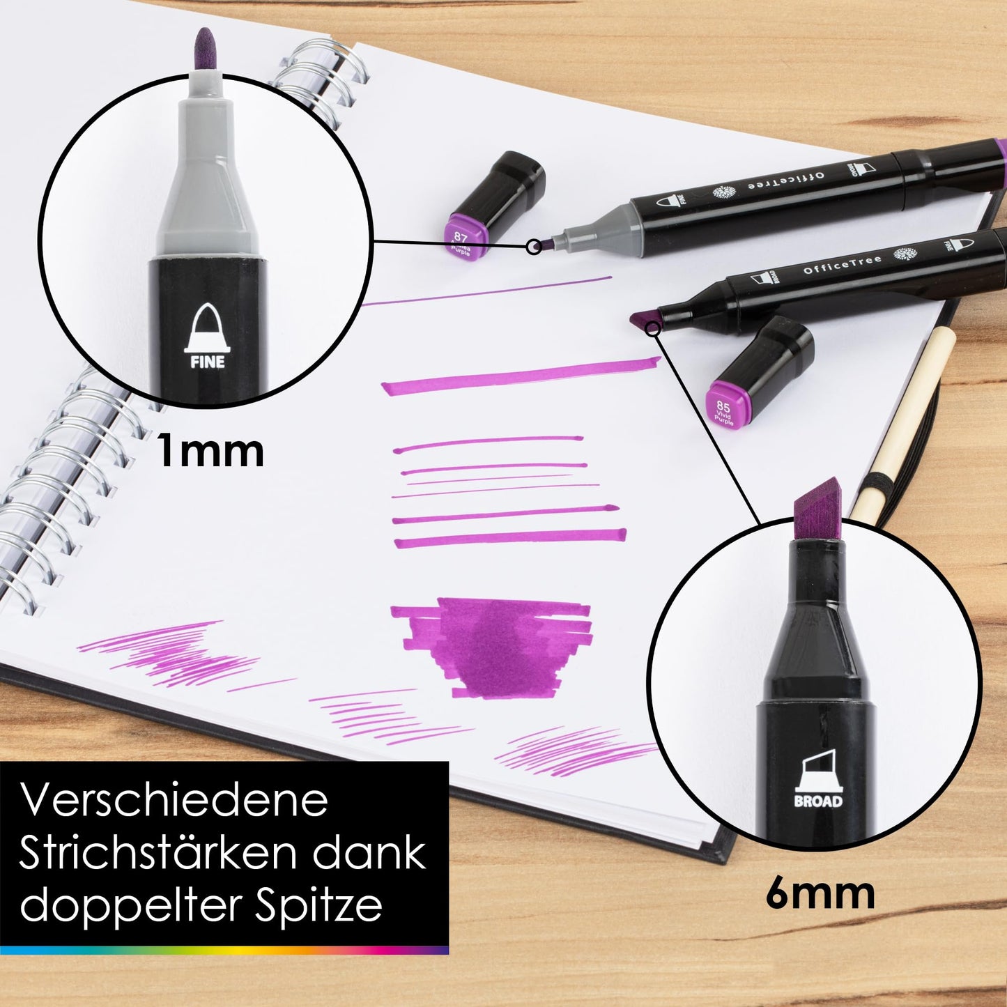 OfficeTree 80er Alkohol Marker Set - Filzstifte für Erwachsene mit Stifte Box - Marker Stifte Set mit Farbcodes - Alkohol Stifte zum Zeichnen & Malen - Twin Marker auch als Manga Stifte