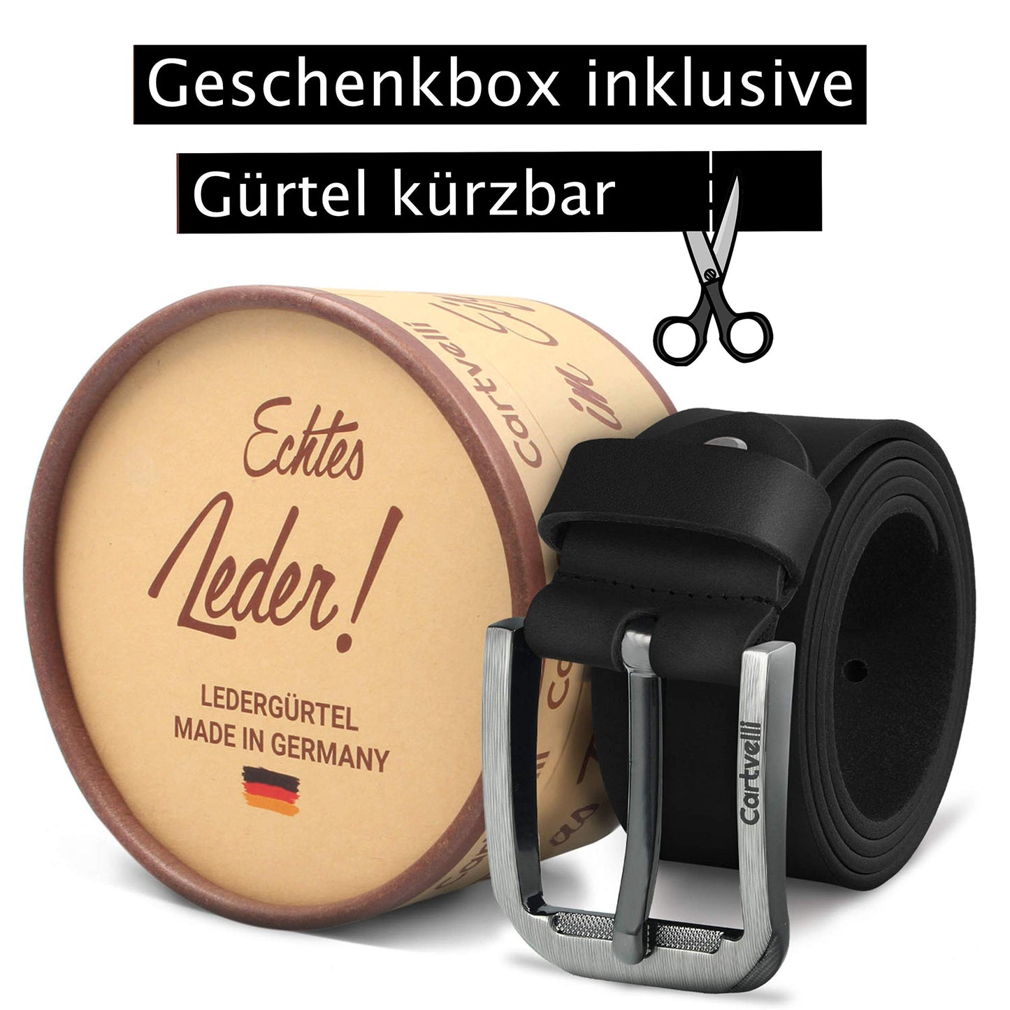 Cartvelli Premium Ledergürtel Herren Schwarz 100cm Made in Germany mit Geschenkbox Echt-Leder Herrengürtel Vollleder Jeansgürtel breiter Leder Gürtel 40mm Anzug jeans chino pants M19s-100