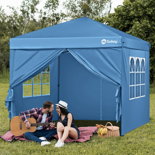 Sekey Pavillon 3x3 mit 4 Seitenteile, Faltpavillon Wasserdicht Stabil Winterfest, Pop Up Pavillon Faltbar für Camping, Festival, Events, Picknicks, Partyzelt Gartenzelt mit 4 Sandsäcke, Blau