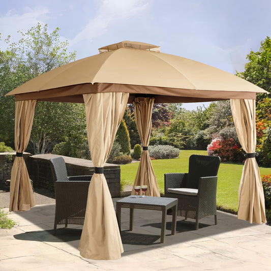 Sekey Garten Pavillon 3.3 x3.3m Wasserdicht Stabil Winterfest mit 4 Seitenteile, Kurvenkopf Doppeldach, Partyzelt Gartenzelt für Festival, Events, Partys, Picknick, Khaki