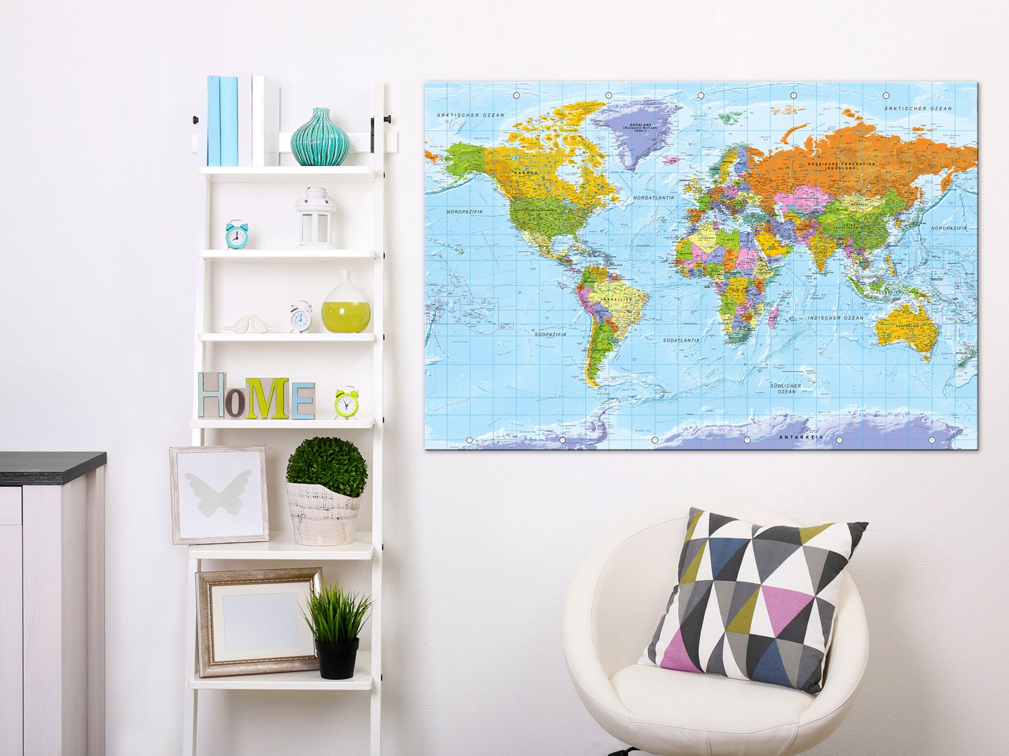 murando - deutsche Weltkarte Pinnwand & Vlies Leinwandbild 120x80 cm 1 Teilig Kunstdruck modern Wandbilder XXL Wanddekoration Design Wand Bild - Landkarte Lernkarte k-A-0151-v-a , Schlafzimmer