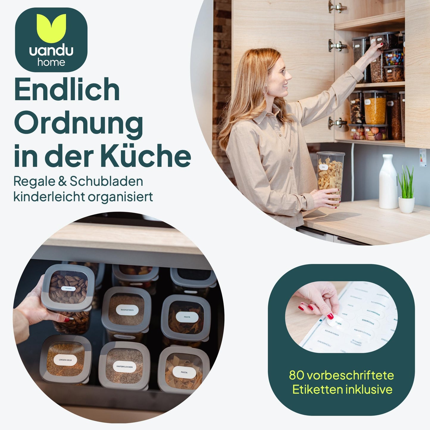 uandu Vorratsdosen mit Deckel Luftdicht - 12er Vorratsbehälter Set | Aufbewahrungsbox Küche Aufbewahrung & Organisation | BPA Frei | Küchen Organizer | Vorratsdosen für alle trockenen Lebensmittel