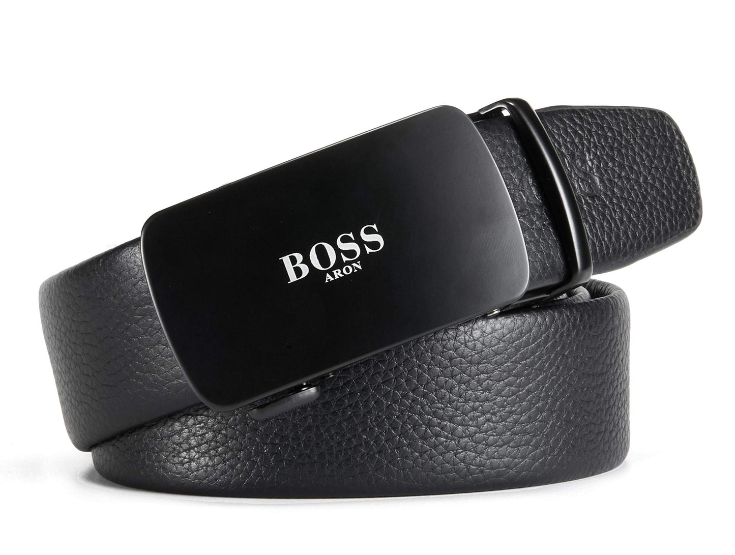 BOSSARON Gürtel Herren Ledergürtel Künstler stilRatsche Automatik Schließe Verstellbar für Freizeit Business (BYL1-Schwarz)
