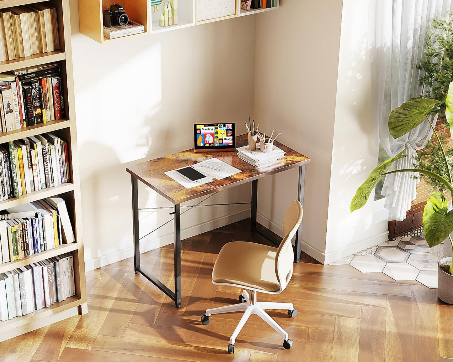 ODK Kleiner Schreibtisch 80 x 40 cm, Brauner Bürotisch mit Minimalistischem Design, Stabil für Homeoffice