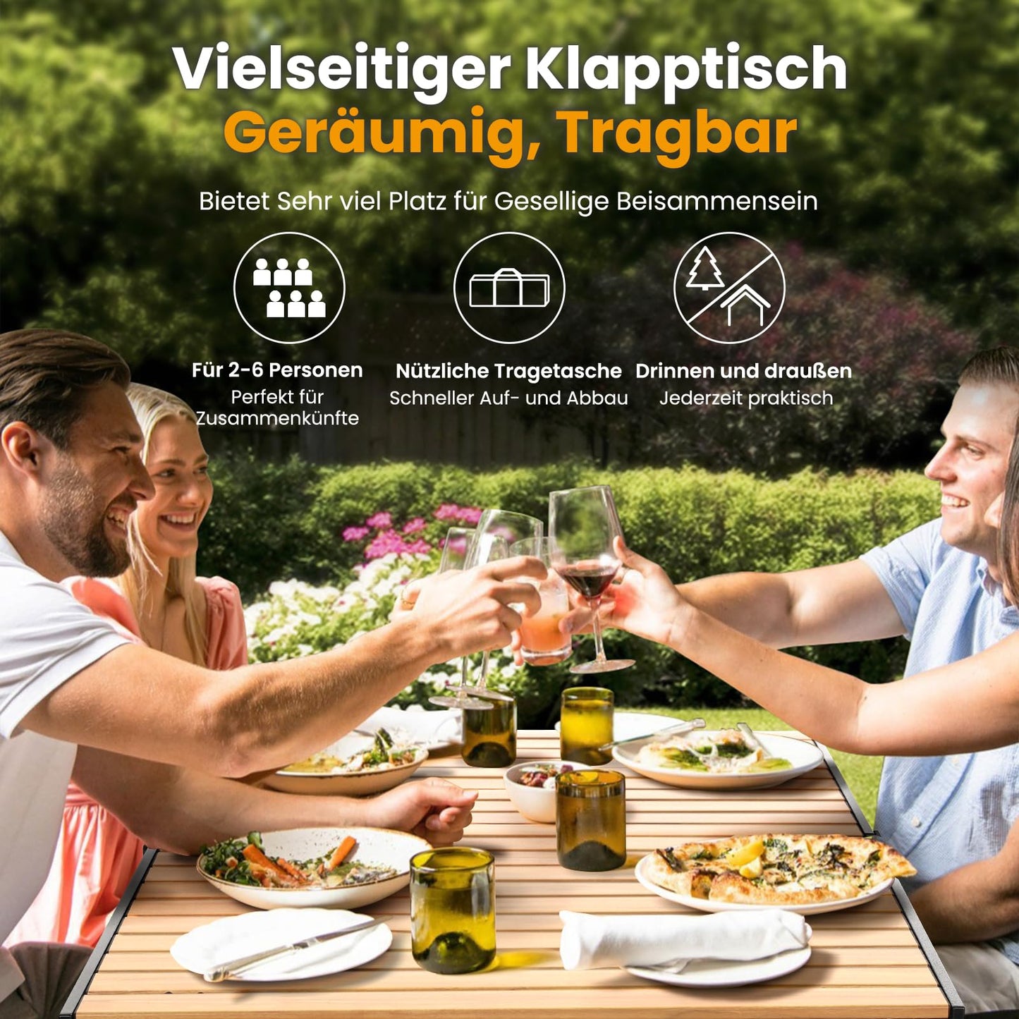 Join Nature Campingtisch Klappbar Bis 100KG mit Tragetasche Alu Klapptisch für 6 Personen - Roll Up Camping Tisch 118 x 70CM Übergröße Rolltisch für Camping, Outdoor, Garten, Balkon, Picknick, Strand