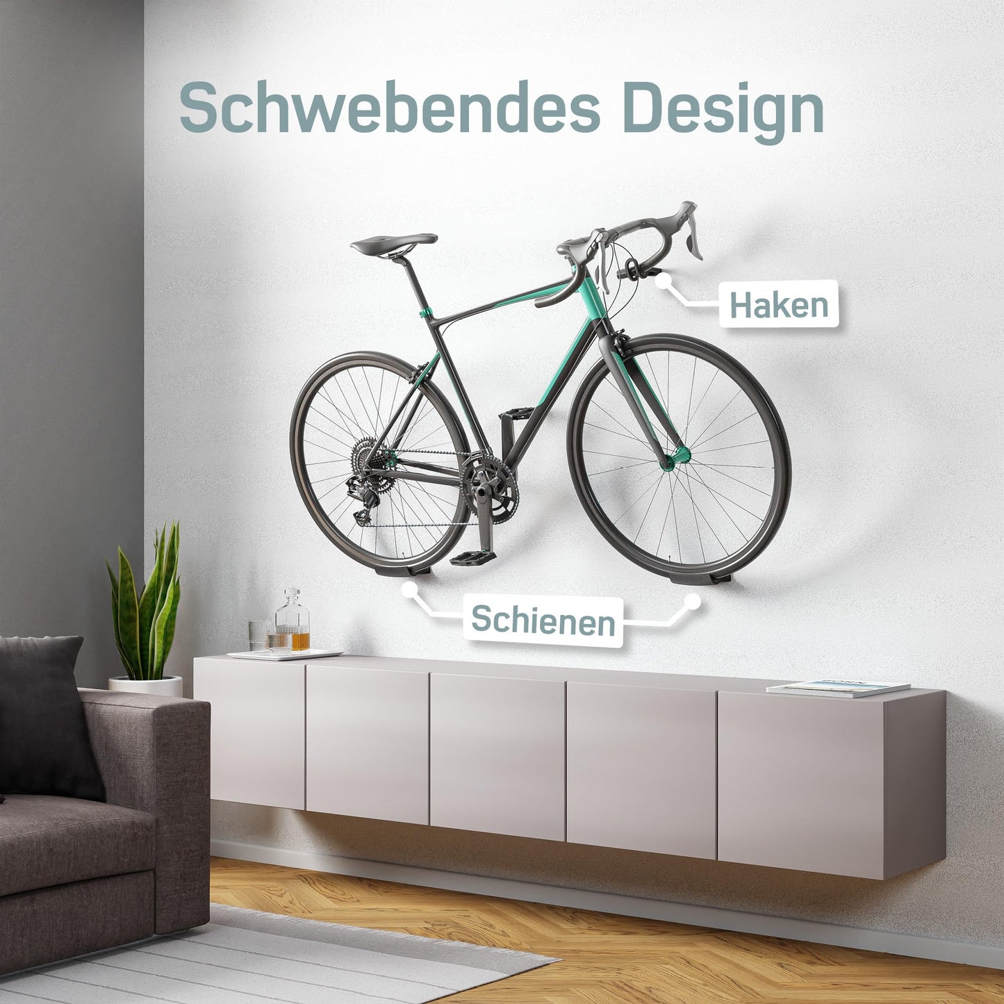 Borgen Fahrrad Wandhalterung für Rennräder, bis 18 kg, minimalistisch, horizontal, Schwarz
