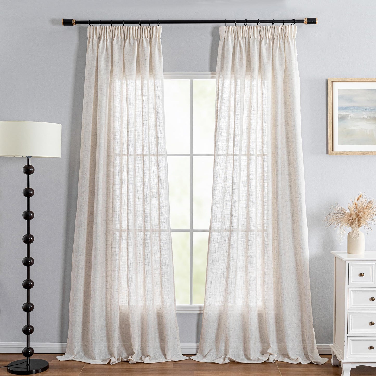MYSKY HOME Gardinen mit Kräuselband Leinen Vorhänge Wohnzimmer Gardine Leinenoptik für Schienensystem 2er Set H 245 x B 140 cm Curtains für Kinderzimmer Moderne Natur Vorhang, Leinenfarbe