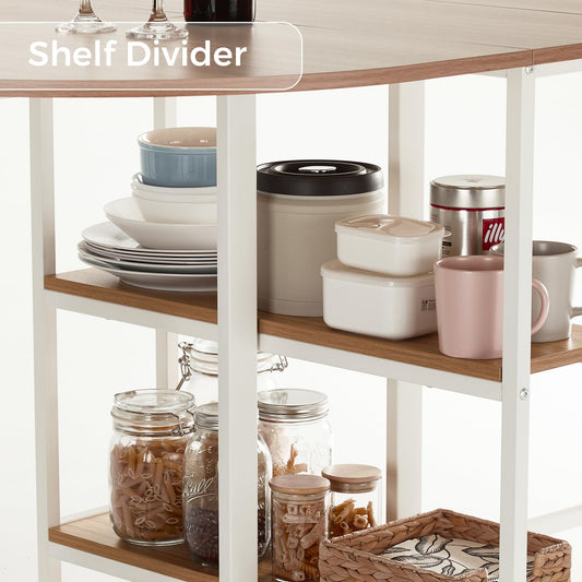 Mondeer Mobiler Klappbarer Esstisch, Klapptisch mit 2 Offenen Ablagen, Rundes Kanten Design, Kleine Räume Esszimmer Küche, 120 x 80 x 75 cm, Eiche und Weiß