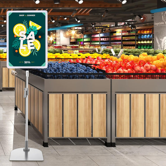 AKOLAFE 2 Stück Infoständer A4 Weiß Plakatständer A4 Höhenverstellbar 38-65cm Aufsteller Din A4 Edelstahl Informationsständer Präsentationsständer mit Sicherheitsecke Werbeständer