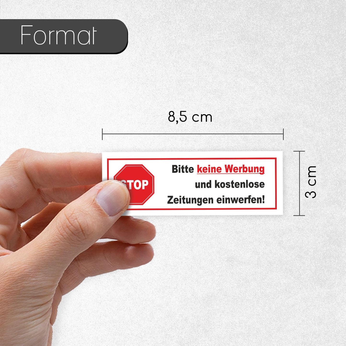 Aufkleber Stop Bitte keine Werbung und kostenlose Zeitung einwerfen! I 8,5 x 3 cm I Gegen Reklame im Briefkasten I wetterfest I selbstklebend hin083