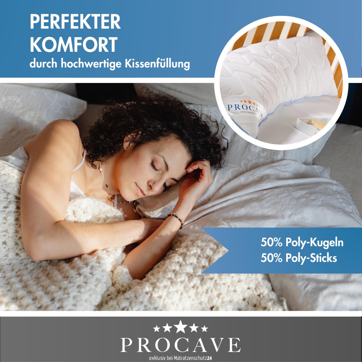 PROCAVE Seitenschläferkissen Top Cool - Kissen lang - atmungsaktives Schlafkissen - Kissen für Seitenschläfer - Body Pillow waschbar - Komfortkissen gegen Rückenschmerzen - Made in Germany - 40x145cm