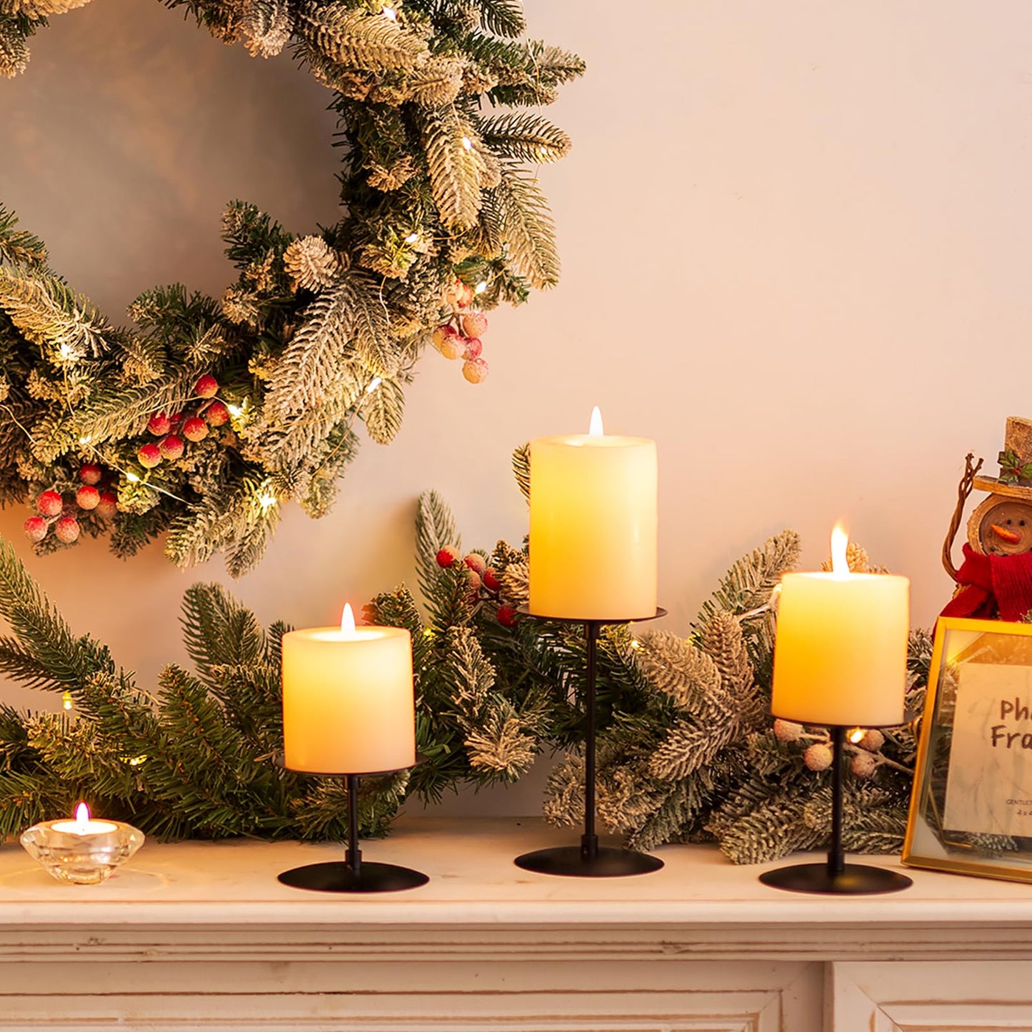 Romadedi Metall Kerzenständer Kerzenhalter Schwarz – für Stumpenkerzen Kerzen Adventskranz 6er Set, Unterschiedlicher Größe Vintage Modern Deko Tischdeko für Weihnachten Hochzeit Wohnzimmer