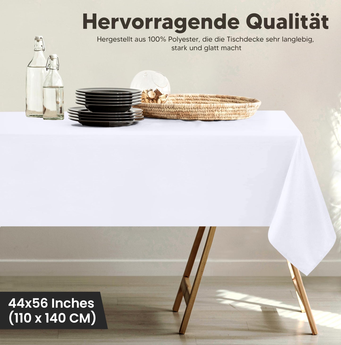 Utopia Kitchen Polyester Tischdecke 110 x 140 cm (2er-Pack, Weiß) Maschinenwaschbare Tischdecke Ideal für Partys, Veranstaltungen, Hochzeiten und Restaurants (44 x 56 Zoll)