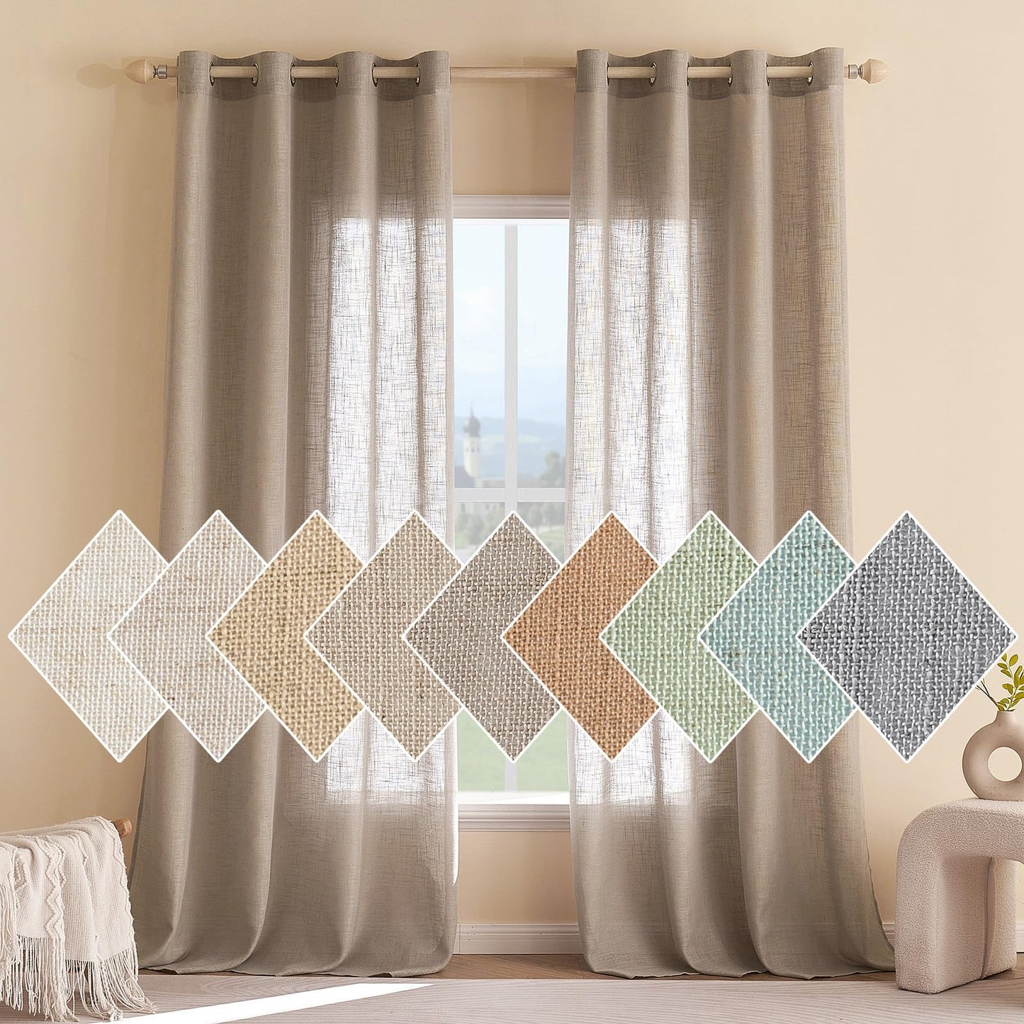 Woaboy Leinen Gardinen Vorhänge Wohnzimmer Halbtransparent mit Ösen Stores Gardine Leinenoptik Schlafzimmer Modern Ösenvorhang Schlaufengardinen 2er Set 140x245cm (BxH) Dunkelbraun