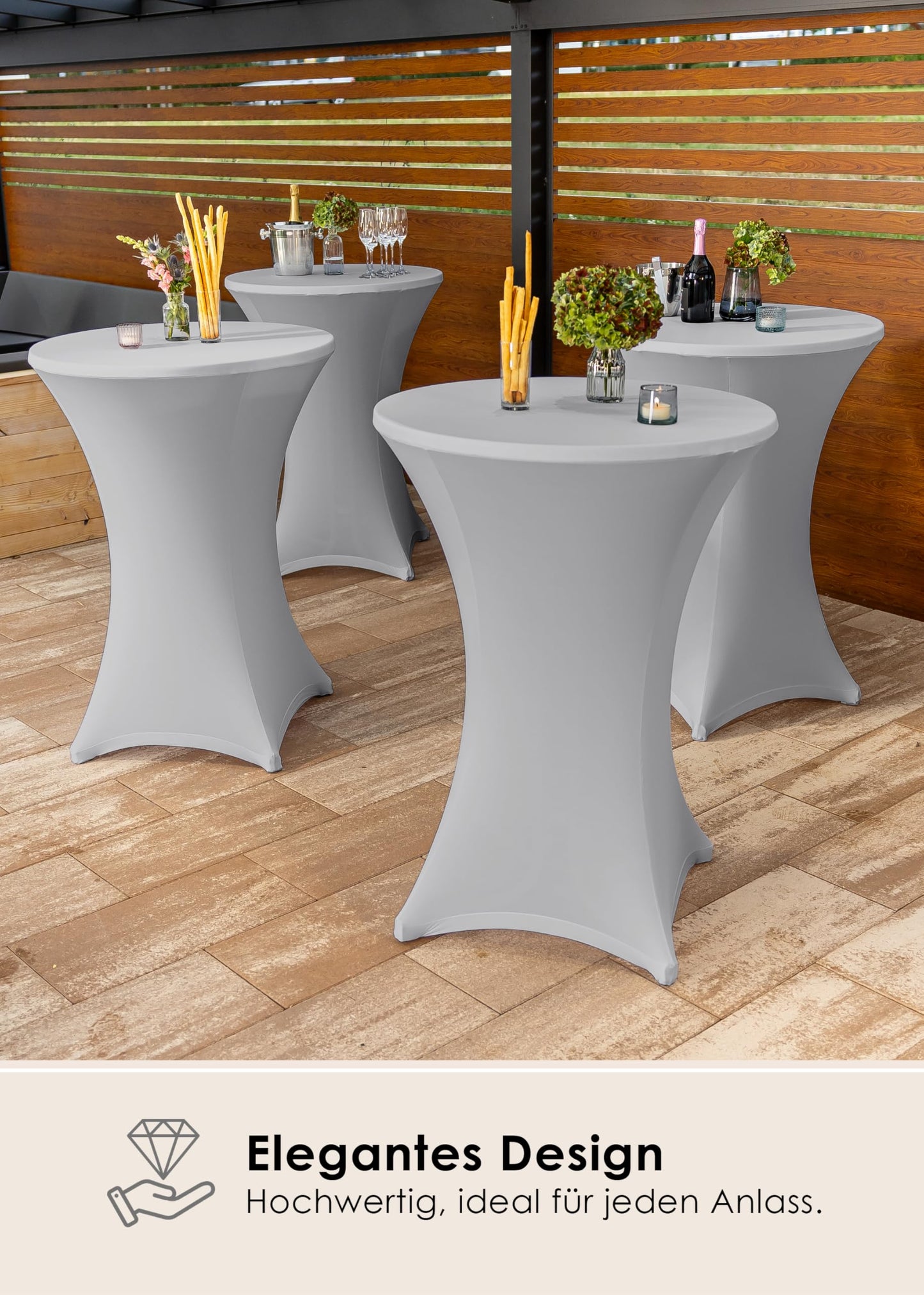 Gräfenstayn 2er-Set Stretch Stehtischhusse Diana mit Öko-Tex Siegel, Verstärkung im Fußbereich Ø60-65cm / Ø70-75cm / Ø80-85cm (Grau, Ø60-65cm)