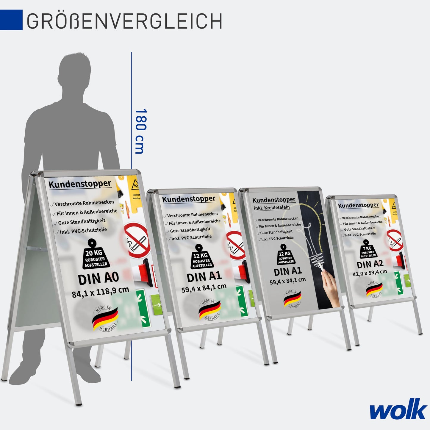 Kundenstopper Gehwegaufsteller Werbetafel | für zwei Plakate | Aluminium Plakatständer | inkl. PVC Schutzfolie (A1 B59,4,0 x H84,1 cm)