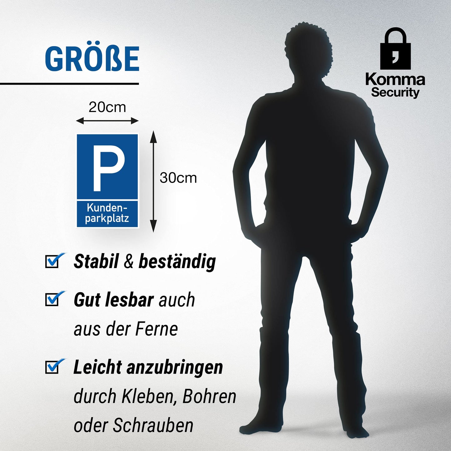 Komma Security Parkplatz Kunden Schild - Kundenparkplatz 20 x 30 cm Hinweisschild Privatparkplatz - nur Kunden Parkplatzschild Reserviert - Parkplatz freihalten Stellplatz Kunden