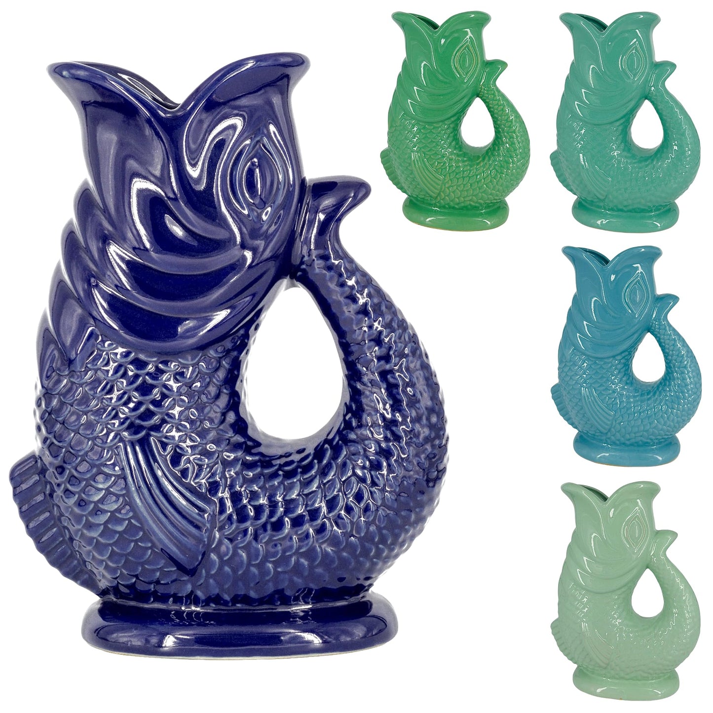 Bubble Jug Wasserkaraffe Keramikkrug in Fischform - 1,5 L, Enteneiblau - Fisch Karaffe mit Gluckergeräusche für lustiges ausgießen von Wasser, Wein & mehr - Bubble Jug Karaffe Fisch - Fischkrug