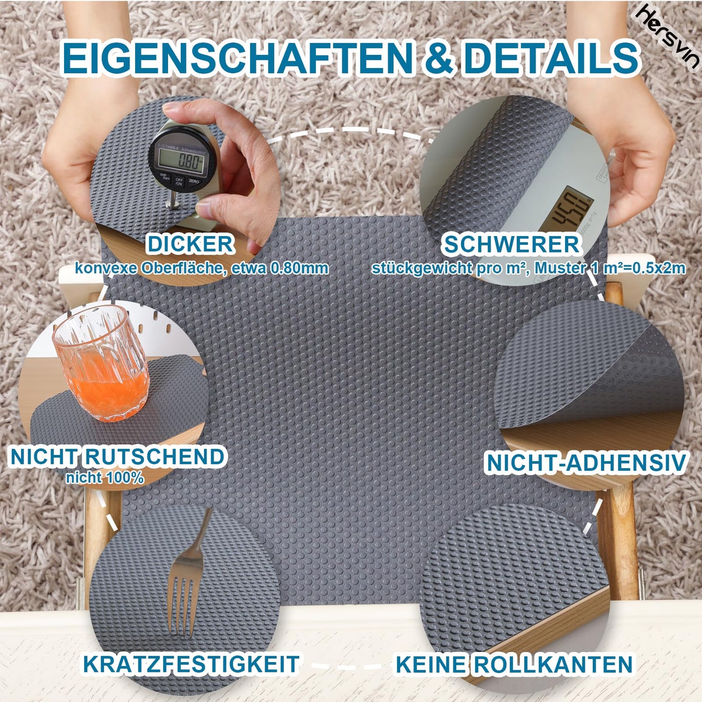 Hersvin Schubladenmatte (Übergröße) 60cmx500cm Schrankpapier Schubladeneinlage Eva Wasserfest Nicht Klebende Unterlage Teppich für Küchenschränke (Dunkelgrau/Punkt)