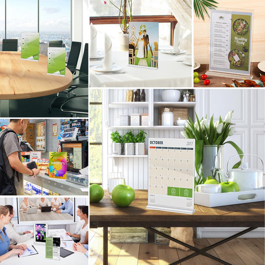 2 Stück Tischaufsteller A4, Preisschilder Aufsteller Tischständer Acryl T-Ständer für Prospekte Menükarte Werbung Fotorahmen (21 x 29,7cm)