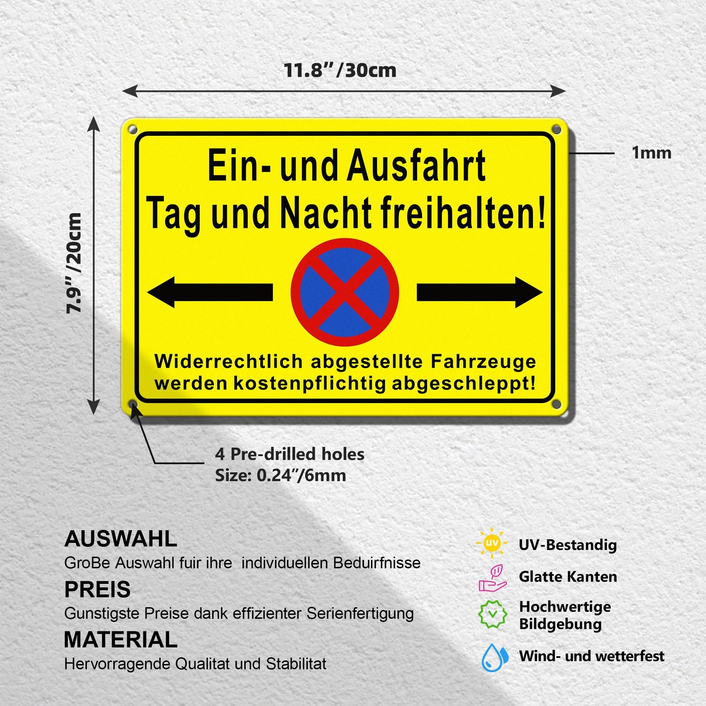 TAKULA Ein und Ausfahrt Freihalten Schild-Einfahrt Freihalten Schilder-Ausfahrt Freihalten Schild,30 * 20CM Reflektierendes Metall Parken Verboten Schild|1 Stück