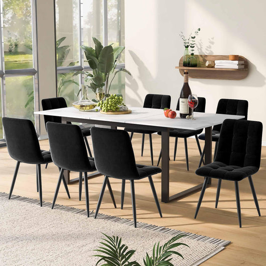 Merax Erweiterbarer Esstisch, Esstisch im Industriestil, rechteckiger Esstisch, Teleskoptisch Kaffee-Freizeittisch, moderner Betonoptik Esstisch, für Heim & Büro, Marmor+Schwarz