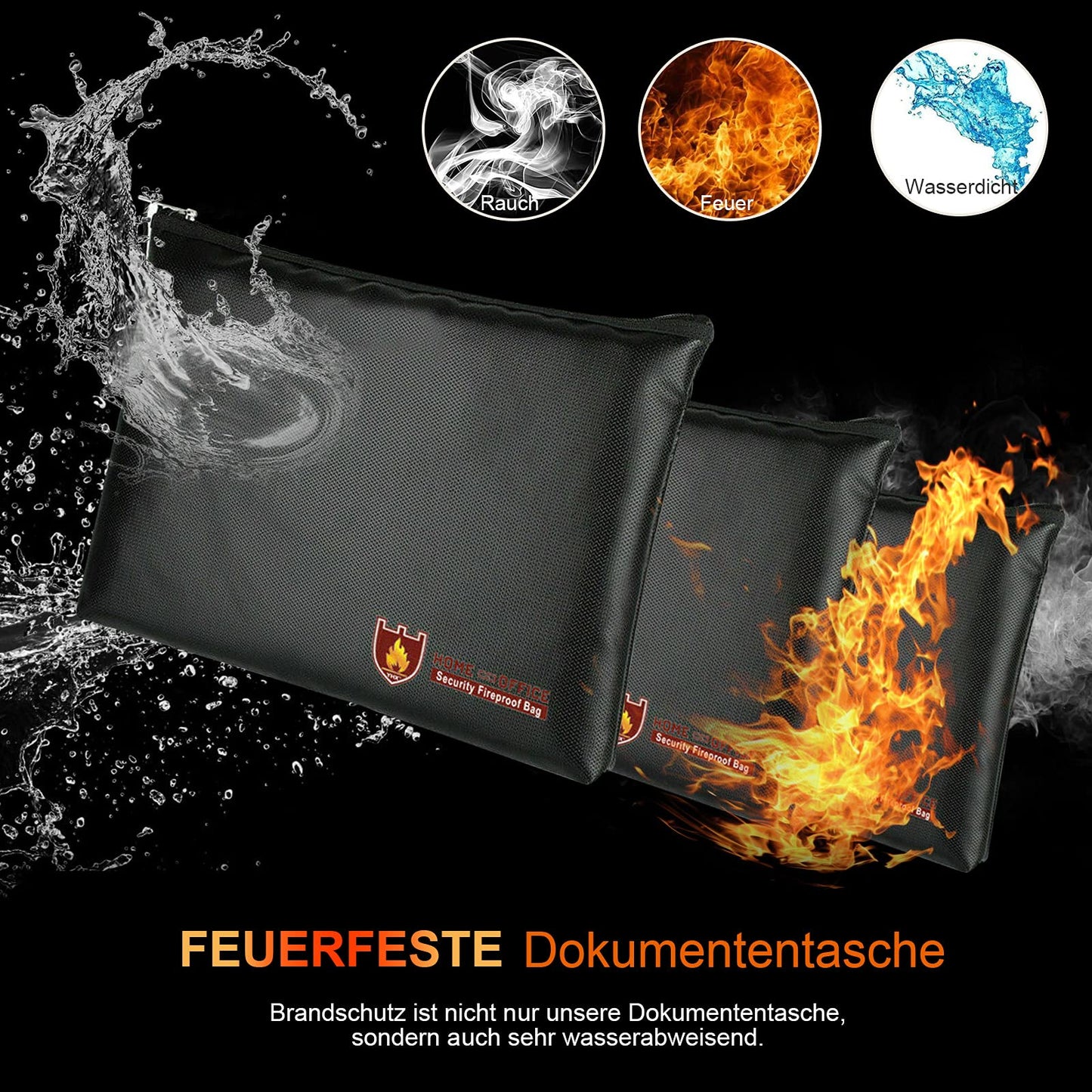 2 Stück Feuerfeste Dokumententasche 34x25cm,Wasserdichte Feuerbeständige Tasche,Tresor Feuerfest Geldscheine Aufbewahrung, Große Kapazität Aktentasche Für Dokumente/Geld/Passport/Bankdatei Und Bargeld