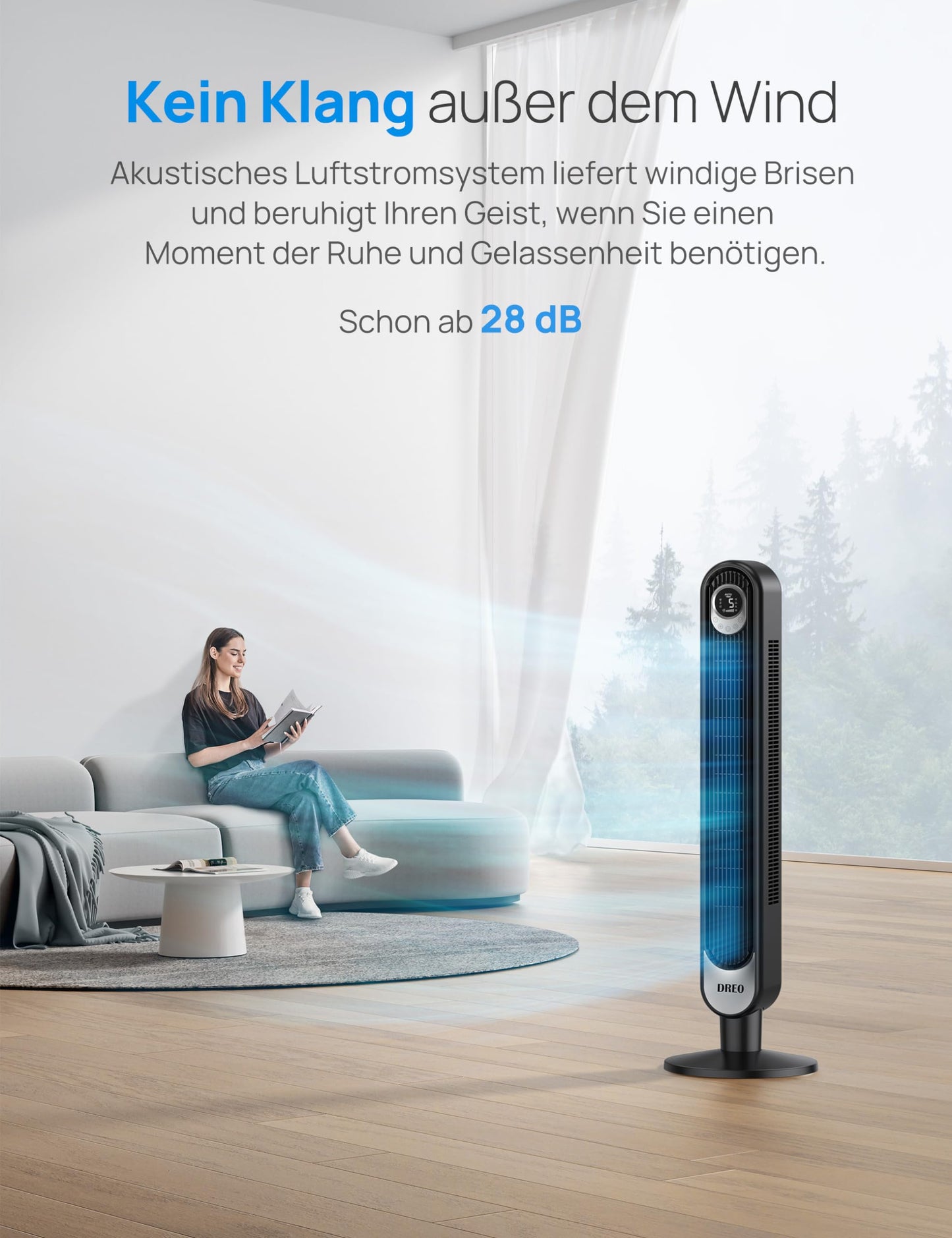 Dreo 28dB Leiser Turmventilator, 106cm Höhe 6 Geschwindigkeitstufen 4 Modi, 12H Timer, 90° oszillierender Ventilator Standventilator mit Fernbedienung Kühlung für Schlafzimmer, Schwarz, Cruiser Pro T1