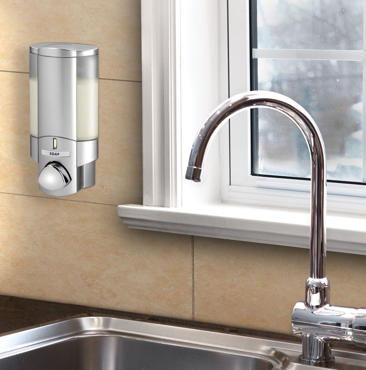 Better Living AVIVA Seifenspender Wandmontage Nachfüllbar Desinfektionsmittelspender Satin Silber Badezimmer Küche Dusche