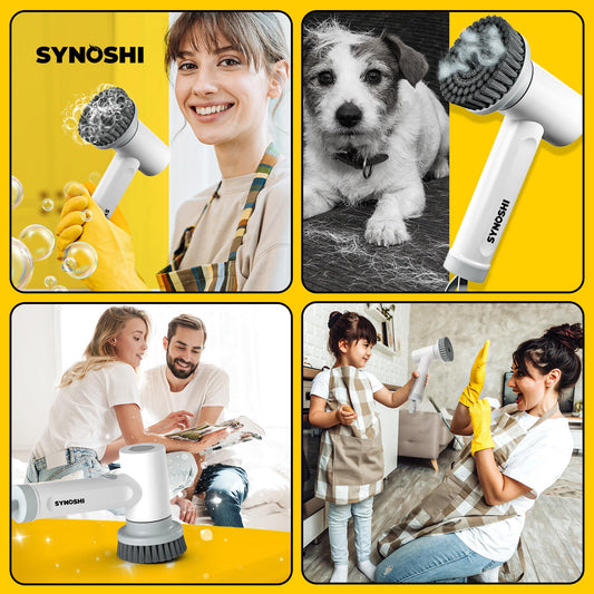 SYNOSHI | Elektrische Reinigungsbürste, Power Spin Scrubber, Reinigungsgerät mit 3 Sustauschbaren Reinigungsköpfen, Drehschrubber 2 Geschwindigkeiten. Schrubber Für Badezimmern, Duschen, Fliesen
